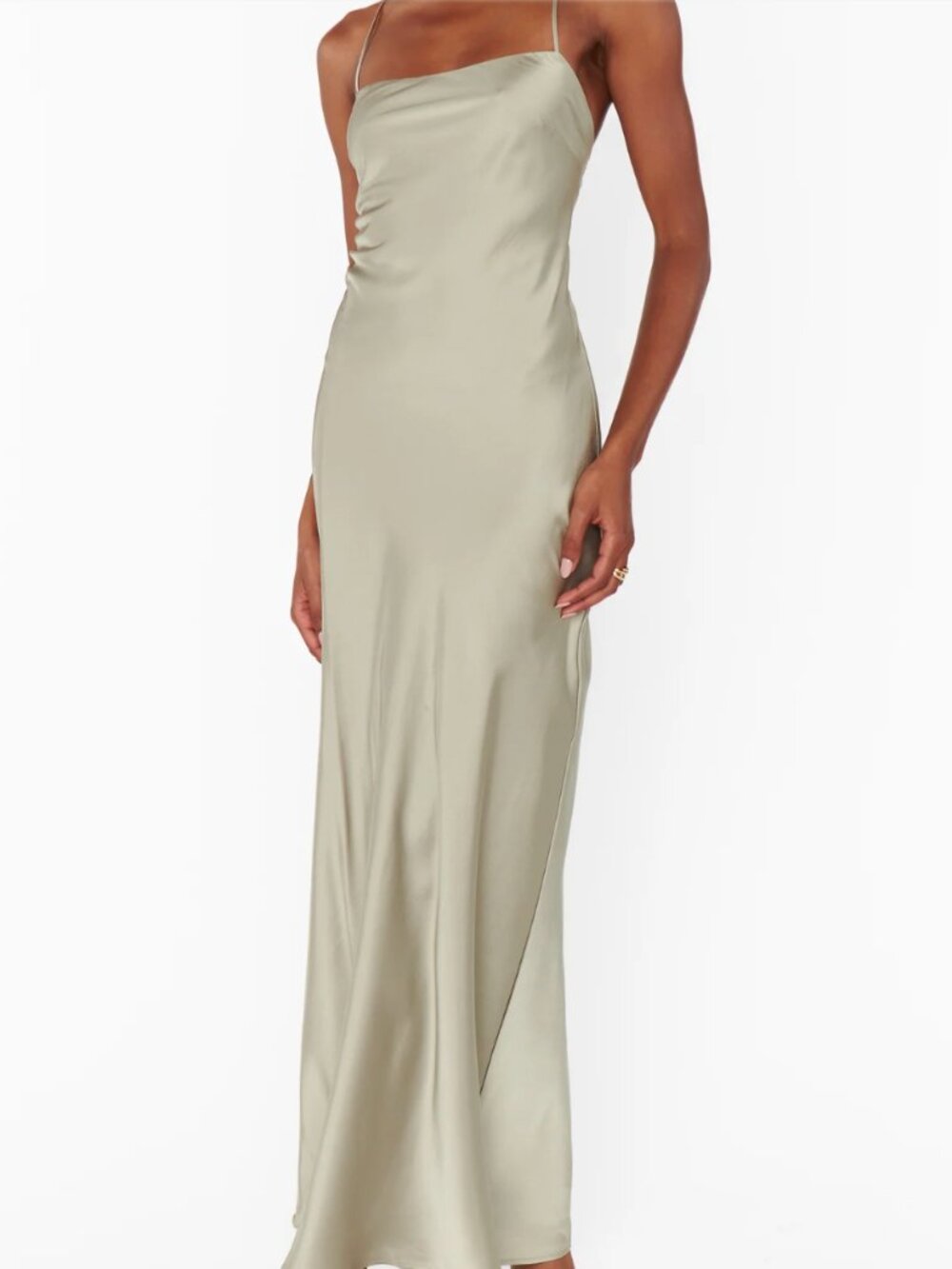 Show Me Your Mumu Dani Slip Dress in Moss Green Luxe Satin
